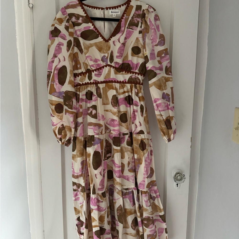 Bonnie Jean Pink and Brown Patterned Midi Dress